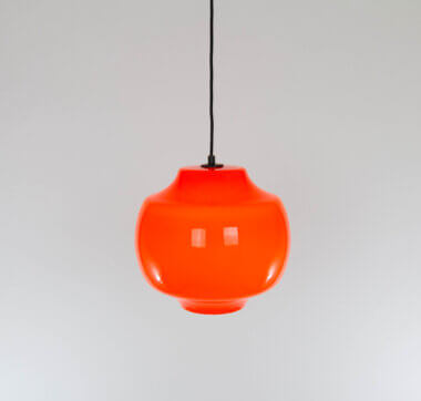 Red glass pendant by Alessandro Pianon for Vistosi, seen slightly from above