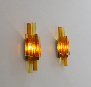 Pair of glass wall lamps by Svend Aage Holm Sørensen, switched on