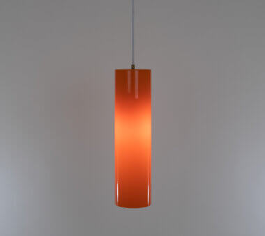 Orange Cylinder shaped Murano glass pendant by Venini, switched on