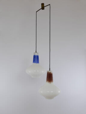 Murano glass pendants with red and blue cannette by Massimo Vignelli for Venini