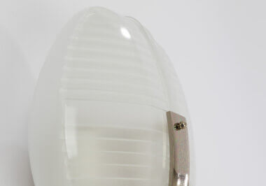 Details of a Lambda wall lamp in metal and glass by Vico Magistretti for Artemide