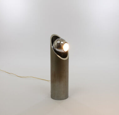 Model 14082 or Bambù table lamp by Angelo Lelii for Arredoluce, switched on