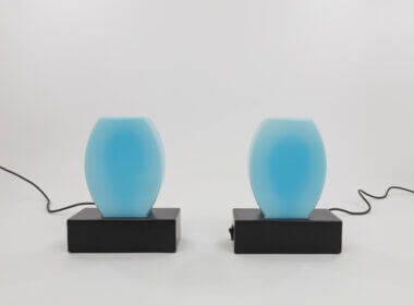 Pair of blue Dorane table lamps by Ettore Sottsass for Stilnovo