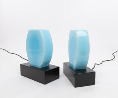Pair of blue Dorane table lamps by Ettore Sottsass for Stilnovo, alternative set up