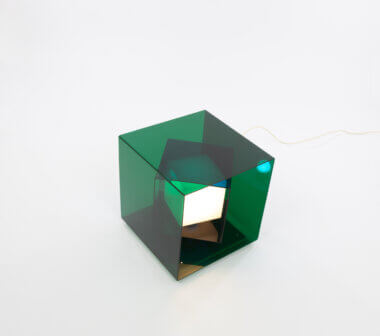 Beautiful Caleidoscopio table lamp by Giorgio Longoni for Stilnovo, switched on with the kaleidoscopic shape